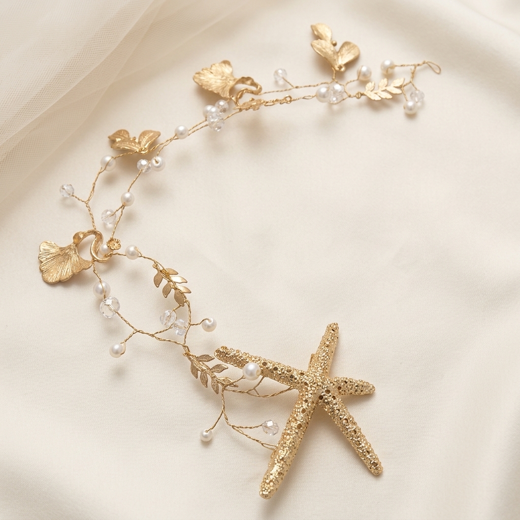 Photography Vintage Style - Handcrafted Bridal Starfishs Headband Vintage Golden
