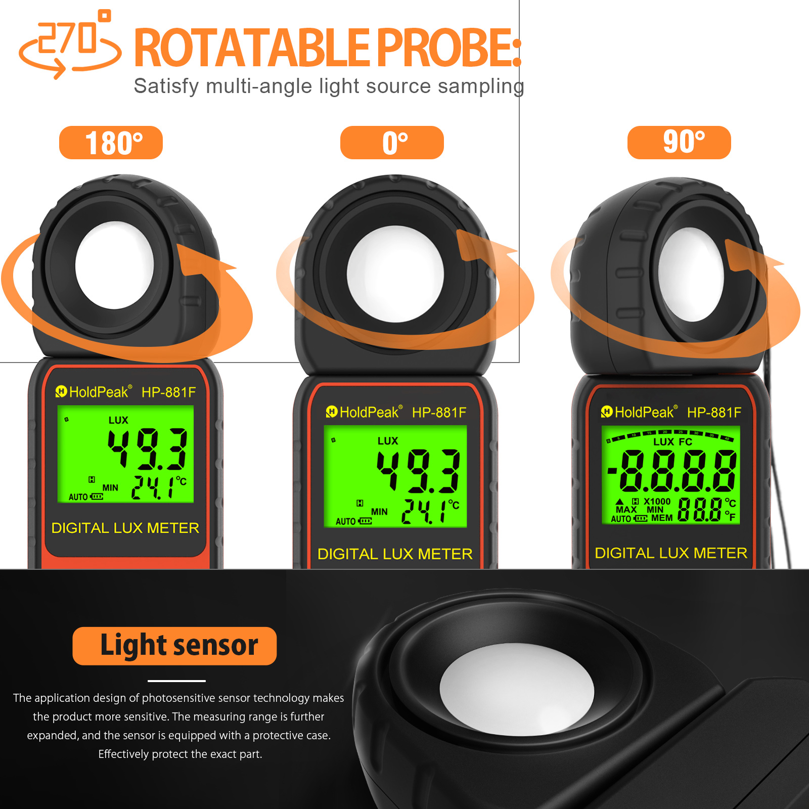 Photography Hp - Digital Lux Meter 0.1-400,000Lux Temp °C/°F