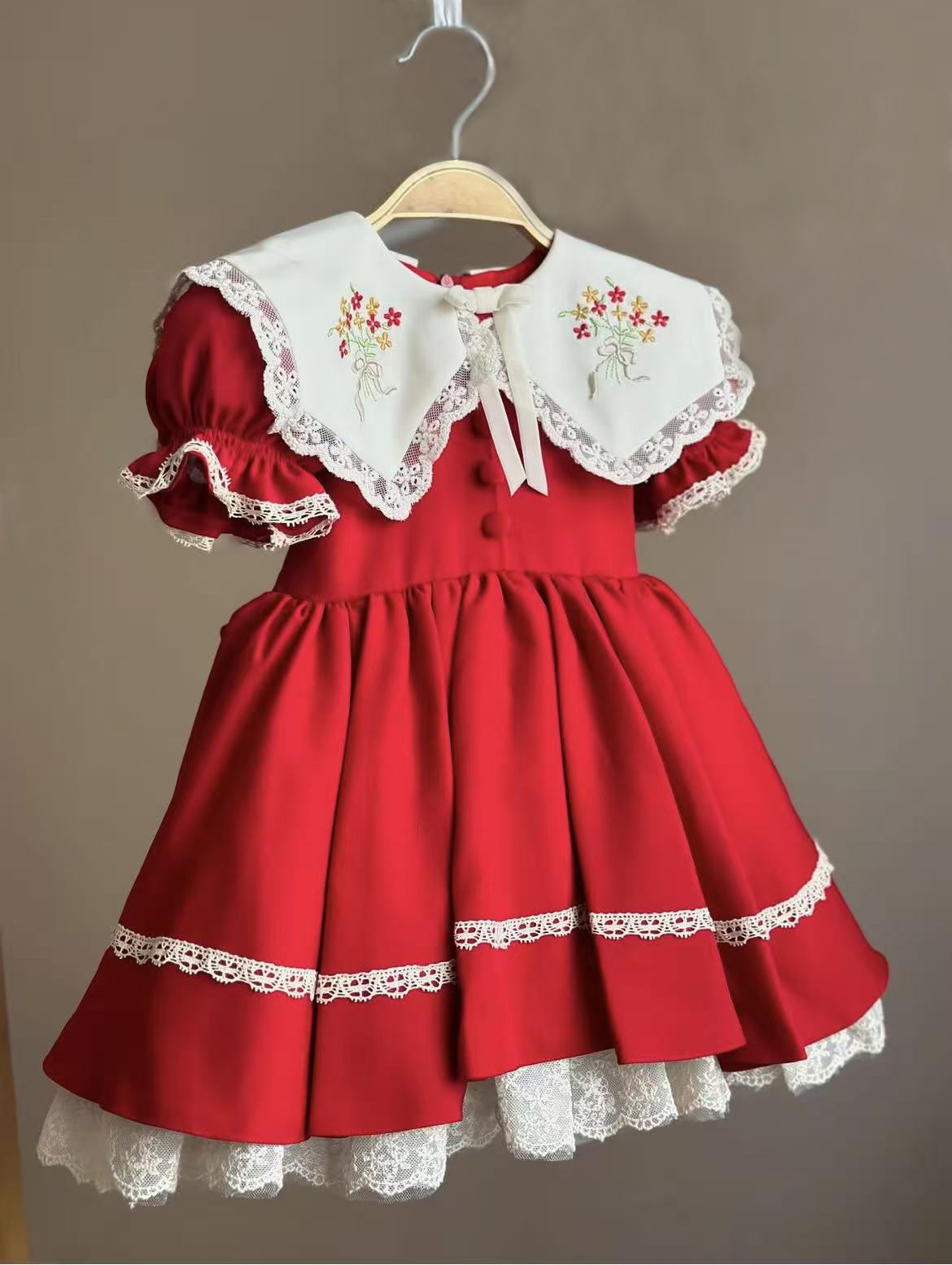 Photography Vintage Style - 0-12Y Baby Girl Summer Red Embroidery