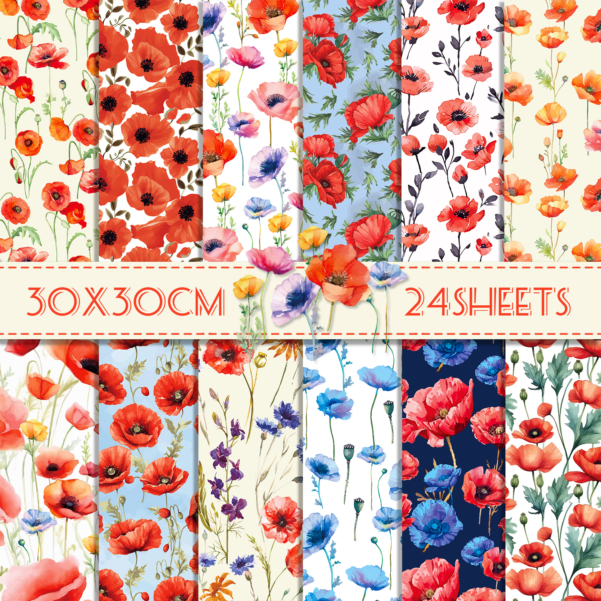 24pcs 30*30cm Poppy Red Flower - Photography Class avis et prix