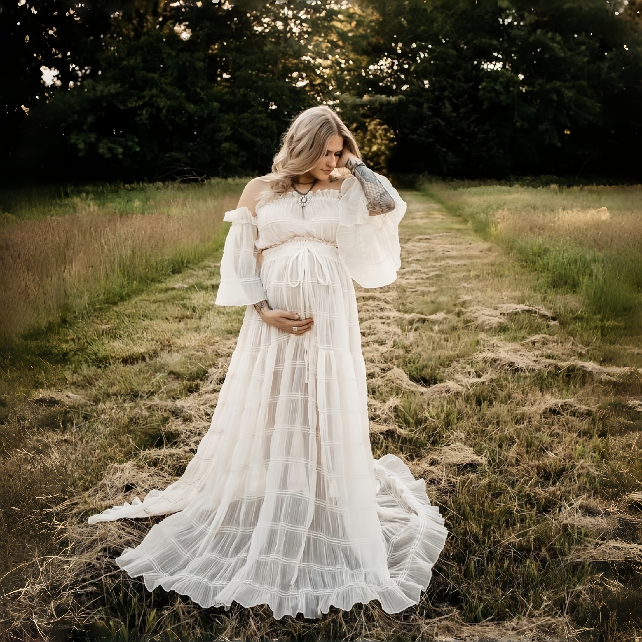 White Pleated Chiffon Maternit - Photography Outfit avis et prix