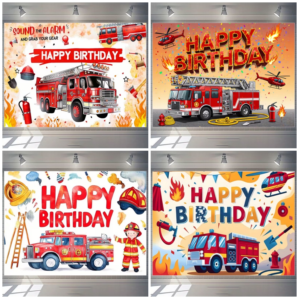 Cartoon Firetruck Theme Boy Bi - Photography Sport avis et prix