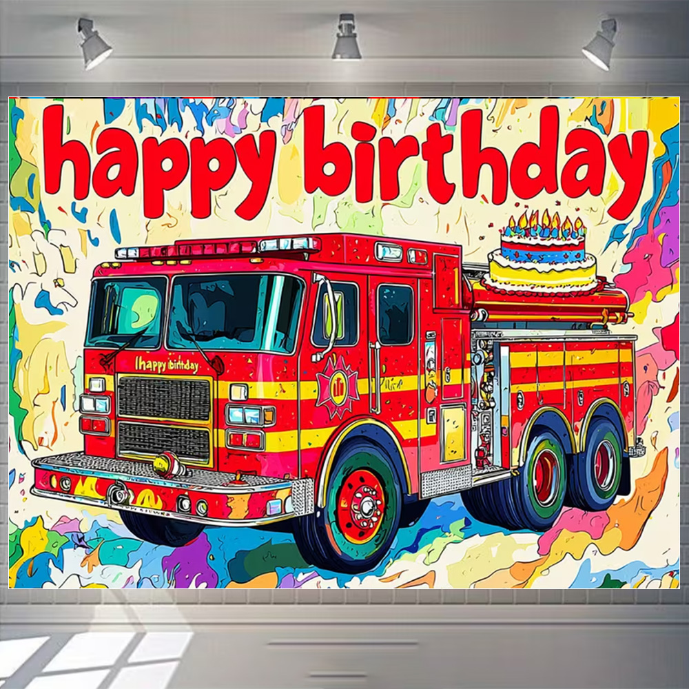 Cartoon Firetruck Theme Boy Bi - Photography Sport avis et prix