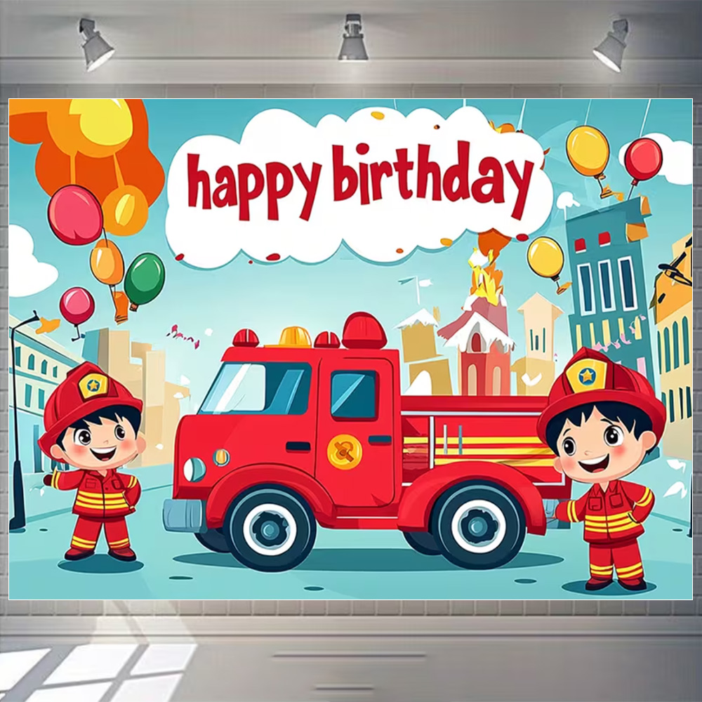 Cartoon Firetruck Theme Boy Bi - Photography Sport avis et prix