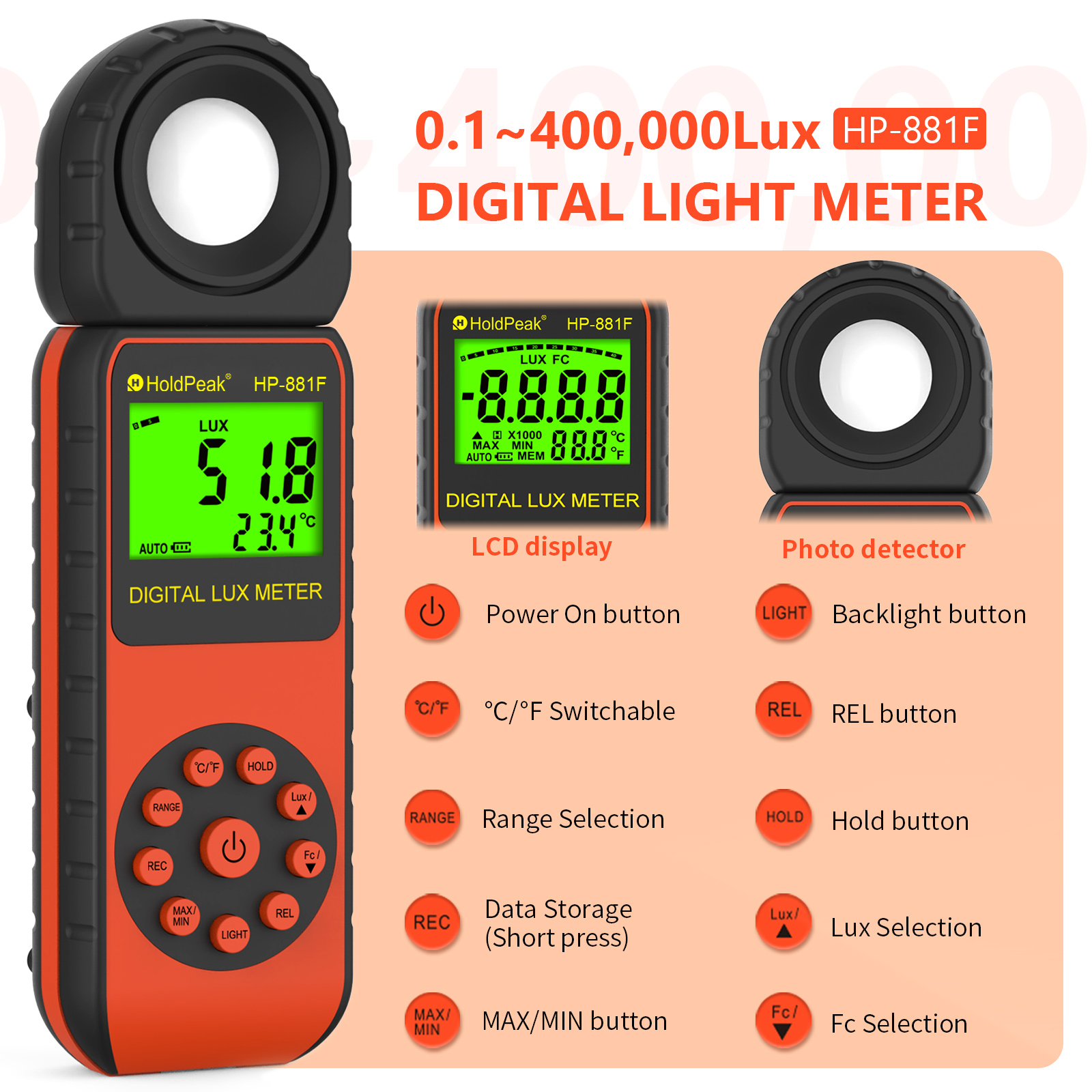 Digital Lux Meter 0.1-400,000L - Photography Hp avis et prix